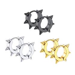 U7 Edelstahl Gotik Biker Huggie Kreolen Set Spike Nieten Kleine Creolen 9mm Punk Stil Hoop Earrings Modeschmuck Accessoire für Damen Herren von U7