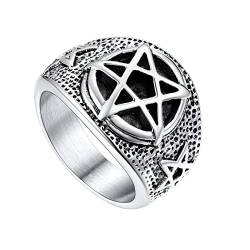 U7 Edelstahl Pentagramm Ringe Ringe für Männer Großer Ring Hip Hop Street Style Fingerring Satanic Luzifer Ring Modeschmuck für Vatertag Halloween(Ring Größe 62) von U7