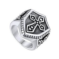 U7 Edelstahl Tempelritter Kreuz Schild Ring für Männer Tempelritter Großer Ring Hip Hop Street Style Fingerring Modeschmuck für Vatertag Halloween(Ring Größe 62) von U7