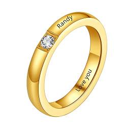 U7 Geburtsstein Ring für Damen Herren 18k vergoldet personalisierte Verlobungsring Ehering mit Name Gravur Fantasie Modeschmuck Accessoire für Liebepaar Partnerschaft von U7