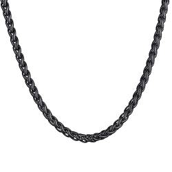 U7 Halskette 60cm schwarz Edelstahl Weizenkette 3mm breit Hip Hop Herren Kette Gliederkette Spiga Chain Necklace Jungen Männer Minimalist Modeschmuck Accessoire von U7