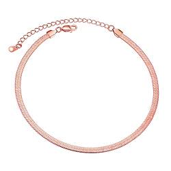 U7 Halskette Damen Herren Boho Edelstahl 5MM flache Schlangenkette Choker Halskette Rosegoldene Kette 46+9cm Mode Sommer Täglich Schmuck Halsschmuck für Frauen und Mädchen Muttertag Party von U7