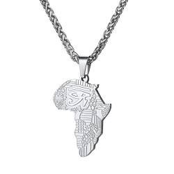 U7 Halskette mit Anhänger für Männer Edelstahl Afrikanische Karte mit Gravur Horusauge Muster Ägypten antiken Schmuck für Weihnachten Jahrestag, silber von U7