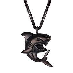 U7 Herren Haifisch Kette schwarz Edelstahl Ozean Tier Hai Fisch Anhänger mit 3mm/55+5cm Weizenkette Cool Punk Modeschmuck Accessoire von U7