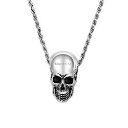 U7 Herren Halskette 925er Silber 46+5cm Kordelkette mit Totenkopf Charms Schädel Skull Anhänger Gotik Punk Stil Schmuck für Unisex Frauen Jungen von U7