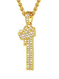 U7 Herren Halskette Damen Kupfer Nummer Crown Halskette Zahlen 1 Kette Vollen Zirkonia Nummer Iced Out Anhänger Kette Hip Hop Rapper Modeschmuck Accessoire für Männer Frauen von U7