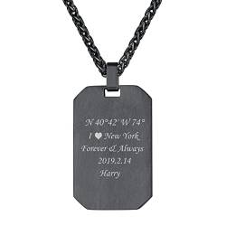 U7 Herren Halskette Name Texte Gravur personalisiert Erkennungsmarke schwarz Edelstahl Dog Tag mit 3mm 55+5cm Kette achteckiger Anhänger Halskette einzigartiger Modeschmuck für Männer von U7