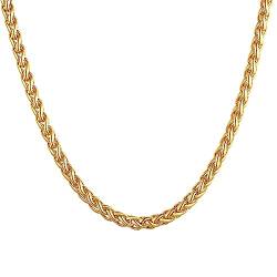 U7 Herren Hip-Hop Weizenkette 3mm breit 18k vergoldet Halskette 55cm Gliederkette Spiga Chain Necklace trendig Modeschmuck Accessoire für Jungen Männer von U7
