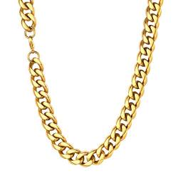 U7 Herren Kette Collier 18k vergoldet 46cm Panzerkette Halskette 12mm breit kubanische Gliederkette Hip Hop Link Necklace Modeschmuk Accessoire für Männer Frauen von U7