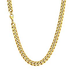 U7 Herren Kette Collier 18k vergoldet 46cm Panzerkette Halskette 9mm breit kubanische Gliederkette Hip Hop Link Necklace Modeschmuk Accessoire für Männer Frauen von U7