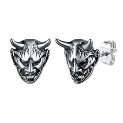 U7 Herren Ohrstecker mit Japanischer Maske Edelstahl Biker Gotik Dämon Samurai Prajna Design Ohr Piercing Punk Rock Ear Studs Modeschmuck für Männer von U7