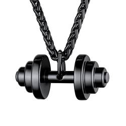 U7 Herren Schwarz Kette mit Krafttraining Hantel Anhänger Halskette Sport Kurzhantelkete Edelstahl Dumbbell Goldkette Fitness Barbell Pendant Necklace Men Hip Hop Modeschmuck für Vatertag von U7