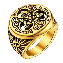 U7 Herren Siegelring mit Dreiheitsknoten 18k vergoldet Keltsche Triquetra Statement Ring Amulett Modeschmuck Accessoire für Vater Ehemann(Ring Größe 64) von U7
