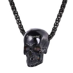 U7 Herren Skull Halskette personalisiert schwarz Edelstahl Totenkopf Schädel Anhänger mit Weizenkette klassischer Gotik Halsband Biker Punk Rock Modeschmuck für Männer von U7
