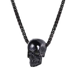 U7 Herren Skull Halskette schwarz Edelstahl Totenkopf Schädel Anhänger mit Weizenkette klassischer Gotik Halsband Biker Punk Rock Modeschmuck für Männer von U7