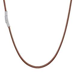 U7 Herren lange Halskette 75cm braun Lederkette mit 316L Edelstahl Verschluss 2mm breit geflochtene Wachsschurkette trendig Schmuck Accessoire für Alltagsleben von U7