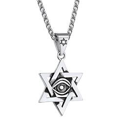 U7 Hexagramm Anhänger Halskette Edelstahl Davidstern mit Horusauge 3mm/55cm Weizenkette religiöser Symbol des Judentums Magen David Schmuck Geschenkidee für Männer Frauen von U7