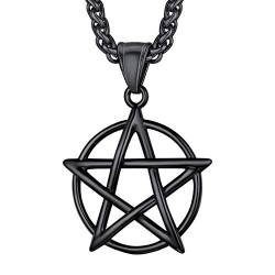 U7 Hexenstern Amulett für Herren Damen Schwarz Salomons Pentagramm Anhänger Halskette Magische Talisman Kette Modeschmuck Accessoire für Geburtstag von U7