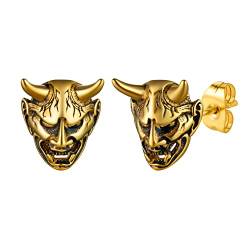 U7 Japanische Dämonen Prajna Maske Ohrringe für Männer Frauen Gotik Punk Horn Schädel Ohrstecker 18k vergoldet Ohr Piercing Modeschmuck Accessoire von U7