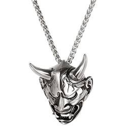 U7 Kette Männer Edelstahl Gotik Biker Schmuck Teufel Maske Dämon Horn Anhänger Halskette Totenkopf Schädel Modeschmuck für Herren Vatertag 01: Silber von U7