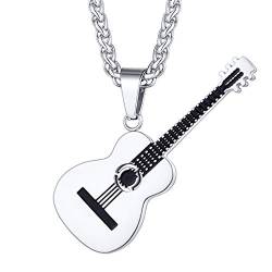 U7 Kette für Herren Damen Silberkette Plektron Gitarre Anhänger Halskette Plektrum Kette Kettenanhänger Pendant Necklace Women Hip Hop Musik Gitarrenanhänger Modeschmuck für Party Dating von U7