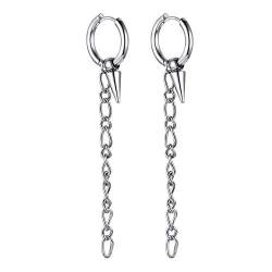 U7 Kleine Creolen mit Baumeln Kette Anhänger Edelstahl Biker Gotik Hängeohrringe Punk Rock Huggie Kreolen Hoop Earrings Modeschmuck für Männer Frauen von U7