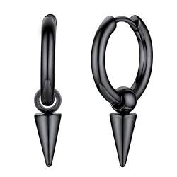 U7 Kleine Creolen mit Kegel Anhänger Schwarz Biker Gotik Hängeohrringe Punk Rock Huggie Kreolen Hoop Earrings Modeschmuck für Männer Frauen von U7