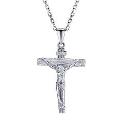 U7 Kruzifix Halskette Damen 925 Sterlingsilber Kette und Kreuz Anhänger Weißgold überzogen katholischen religiöser Modeschmuck Accessoire für Frauen Jahrestag Weihnachten von U7