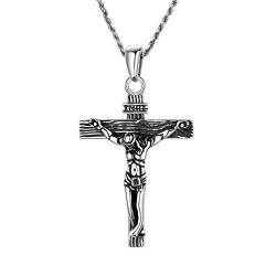 U7 Kruzifix Halskette Damen 925 Sterlingsilber Kordelkette und Kreuz Anhänger katholischen religiöser Modeschmuck Accessoire für Frauen Jahrestag Weihnachten von U7