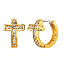 U7 Lateinisches Kreuz Creolen 15mm für Frauen Weißen Zirkonia Huggie Kreolen 18k vergoldet Kleine Klappcreolen Modeschmuck Accessoire Hoop Earrings von U7