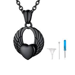 U7 Mädchen Schwarz Heart Wings Glänzende Herz-Urne-Anhänger Herren FlügelHalskette Charms Andenken Kette mit Asche Urne Memorial Cremation Urn Necklace für Mann Lieber von U7