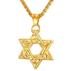 U7 Magen David Vintage Muster Modeschmuck Hexagramm Davidstern Anhänger Halskette 18k vergoldet 55cm/3mm Weizenkette Männer Jungen Geschenkidee für Geburtstag von U7