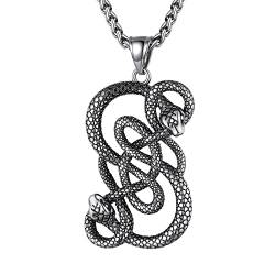 U7 Mann Loki Doppelschlangen-Anhänger Schlangenkette Men Schlange Halskette Edelstahl Gotisch Hip Hop Roker Necklace Silberkette Modeschmuck Accessoire für Herren Damen von U7