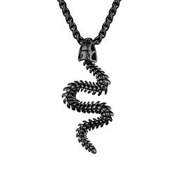 U7 Men Schwarz Python-Schlangenknochen Halskette mit Anhänger Schlangenkette Herren Schlange Halskette Edelstahl Gotisch Hip Hop Roker Necklace Modeschmuck Accessoire für Mutter Damen von U7