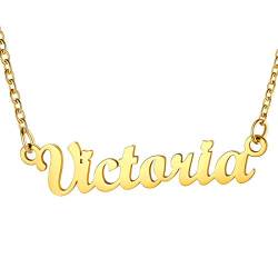 U7 Namenskette Victoria 18k vergoldet Damen Modeschmuck Schlüsselbein Kette Schreibschrift Name Halskette 45+5cm einzigartiger Modeschmuck Accessoire für Frauen Mädchen von U7