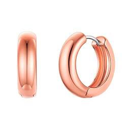 U7 Rosegold vergoldet Huggie Ohrringe 18mm kleine Creolen Ohrringe mit 925 Silber Nadel Damen Klappcreolen Modeschmuck Accessoire für Jubiläum Party von U7