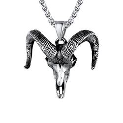 U7 Satan Ziegenkopf Halskette Edelstahl Baphomet Schädel Anhänger + Weizenkette satanisches Symbol Amulett Modeschmuck Accessoire für Männer Frauen von U7