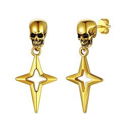 U7 Totenkopf Ohrhänge für Männer Frauen Gotik Punk Huggie Creolen mit Totenschädel Anhänger 18k vergoldet Ohr Modeschmuck Accessoire von U7