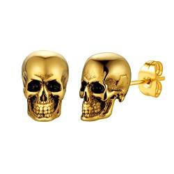U7 Totenkopf Ohrringe für Männer Frauen Gotik Punk Totenschädel Ohrstecker 18k vergoldet Ohr Piercing Modeschmuck Accessoire für Biker Rocker von U7