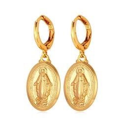 U7 Wundertätige Medaille Ohrringe 18k vergoldet Heilig Jungfrau Maria Ohrhänger für Damen Mädchen, Gold-Ton von U7