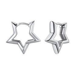 U7 kleine Creolen platiniert Stern Form Klappcreolen mit 925 Silber Nadel Damen Mädchen Geometrische Huggie Ohrringe Modeschmuck Accessoire für Weihnachten Jahrestag von U7