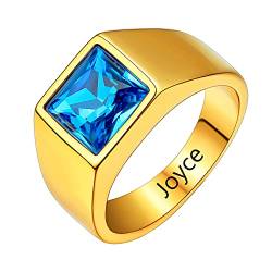 U7 personalisiert Band Ring mit Geburtsstein & Name Gravur 18k vergoldet Solitärring Hochzeitsring Verlobungsring Modeschmuck Accessoire für Männer Frauen von U7