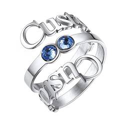 U7 personalisiert Namensring Edelstahl Offener Ring mit 2 Geburtssteine & Namen Ehering Trauring Freundschaftsring Modeschmuck Accessoire für Hochzeit Geburtstag von U7