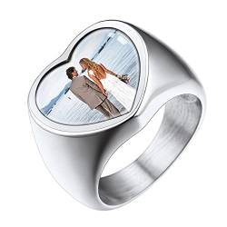 U7 personalisierter Herz Siegelring Gravur mit Farbbild/Schwarzes Bild Edelstahl benutzerdefiniert Foto Ring für Männer Frauen Memorial Modeschmuck für Geburtstag Weihnachten von U7