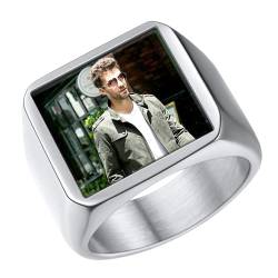 U7 personalisierter Quadrat Siegelring Gravur mit Farbbild/Schwarzes Bild Edelstahl benutzerdefiniert Foto Ring für Männer Frauen Memorial Modeschmuck für Geburtstag Weihnachten von U7