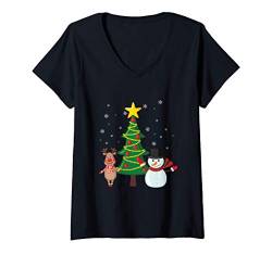 Damen Rentier, Schneemann, Christbaum Weihnacht T Shirt T-Shirt mit V-Ausschnitt von UAB KIDKIS
