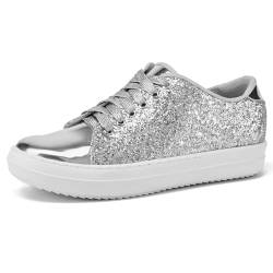 UBWDU Funkelnde Strass Damen Glitzer Sneakers - Glänzende Pailletten Braut Freizeit Walk Schuhe für Fashionistas, silber, 39 EU von UBWDU