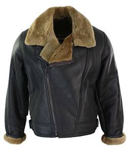 UCF Herren Lederjacke 100% Echtleder Schaffell Braun Creme Quer Reißverschluss Piloten Stil Schafsleder Jacke von UCF