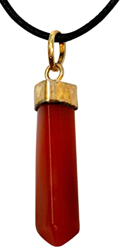 Roter Achat Pendant Anhänger mit Lederband, 3 cm, Edelstein Glücksbringer roter Achat Stab mit Metallfassung von UDIG