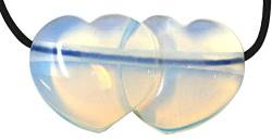 UDIG Edelstein Doppelherz Anhänger mit Lederband, 4,5 cm Edelstein Herzanhänger Herz Kristall Farbe wählbar (Opalglas) von UDIG